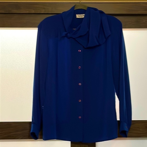 Givenchy Style, Vintage Blouse, Cobalt Blue, Size 18 - Picture 4 of 10